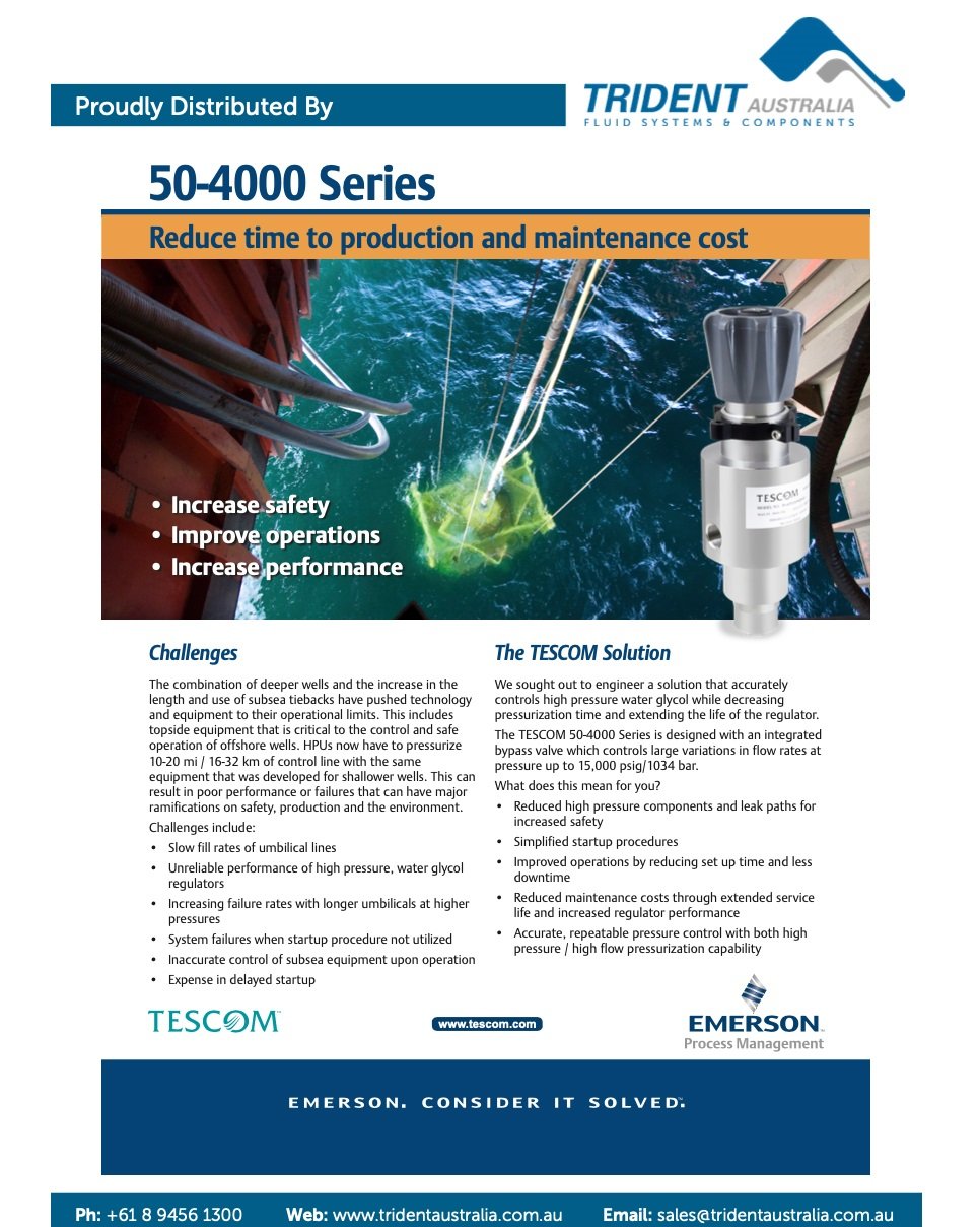 TESCOM 50-4000 Series HPU Subsea Wellhead Regulator